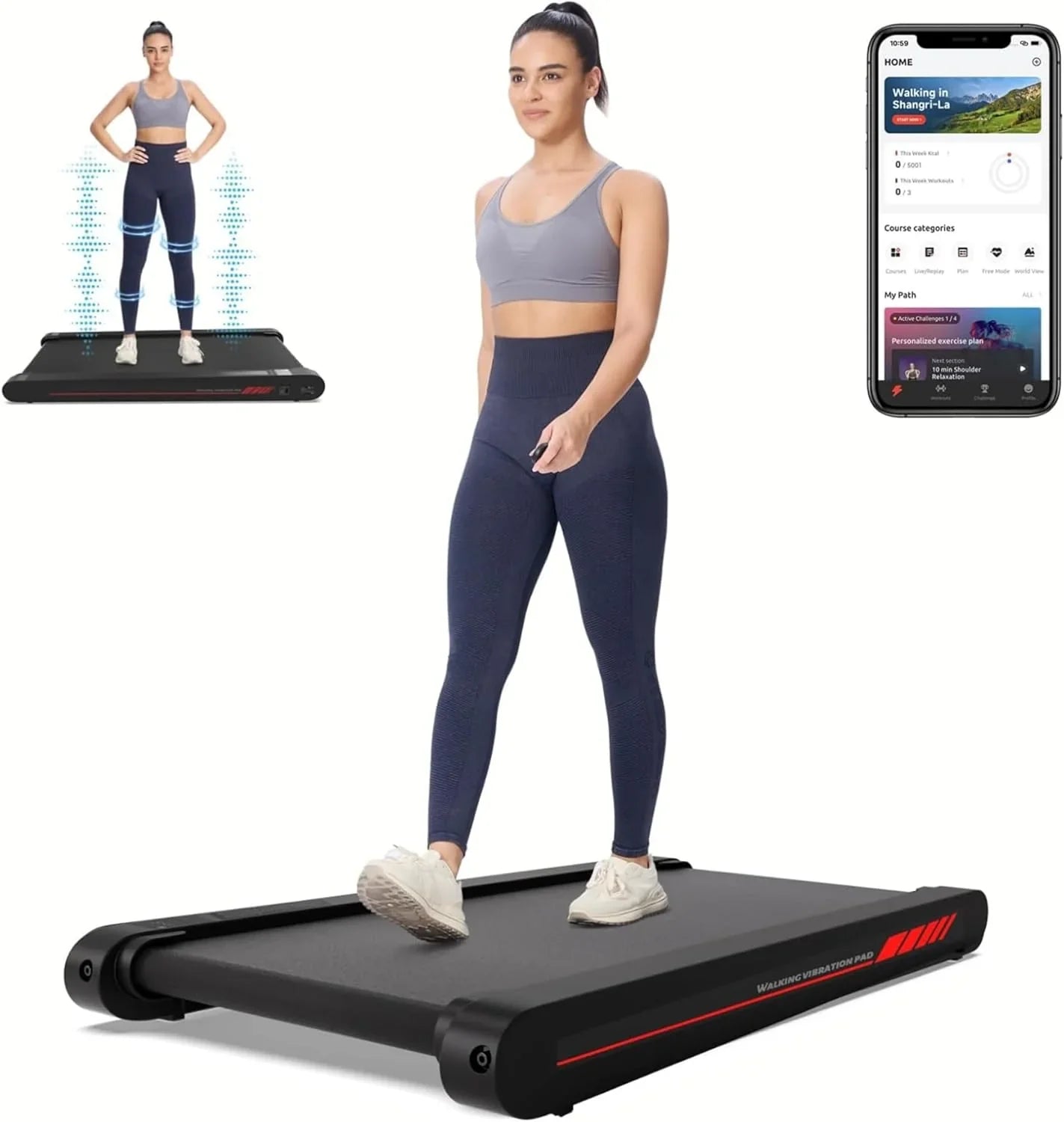 Walking Vibration Pad with APP, 3 in 1 Under Desk Treadmill, 2.5HP Low Noise Walking Treadmill Pad with Remote Control,Portable Treadmills for Home Office