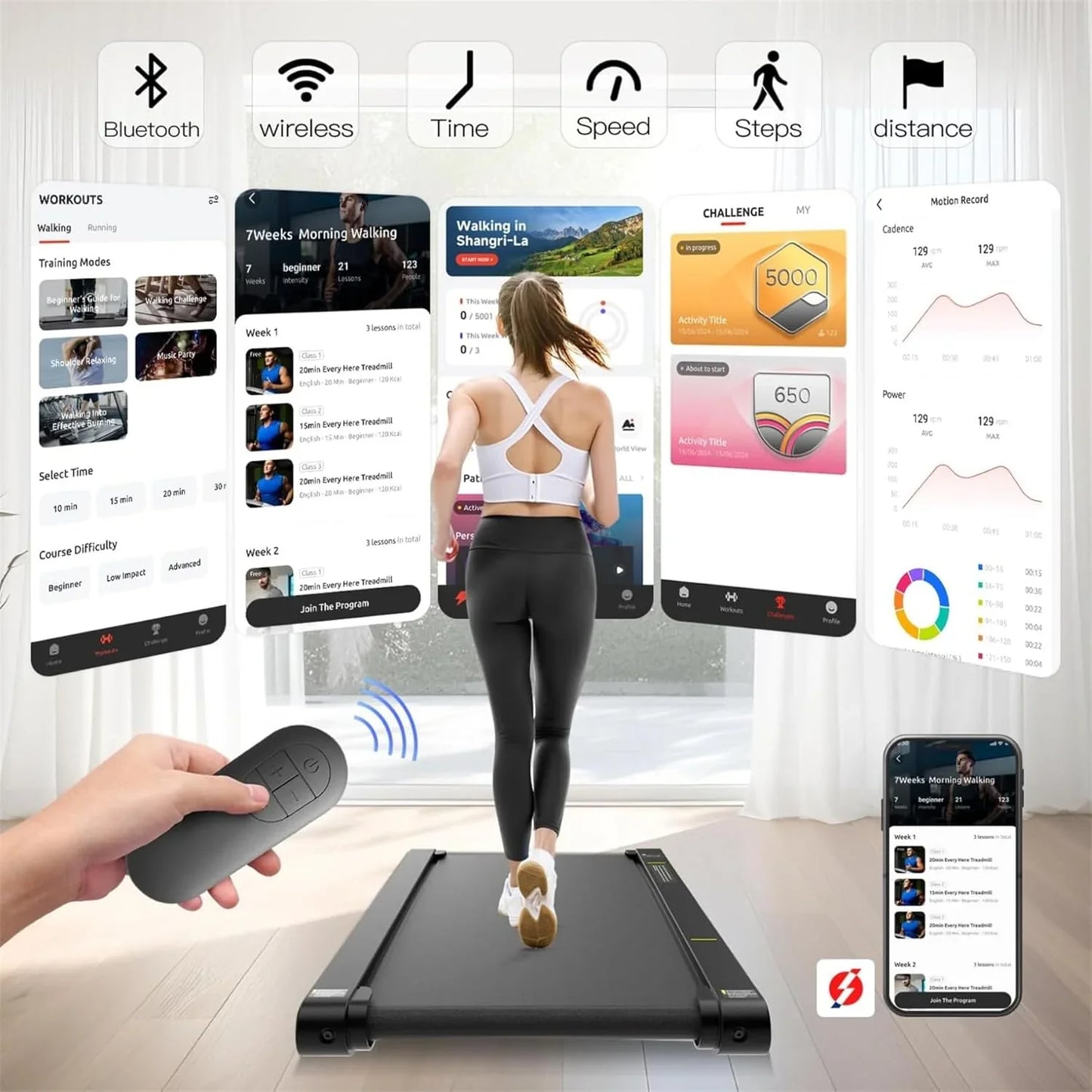 Walking Vibration Pad with APP, 3 in 1 Under Desk Treadmill, 2.5HP Low Noise Walking Treadmill Pad with Remote Control,Portable Treadmills for Home Office